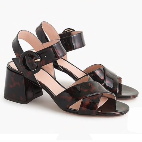 J. Crew Shoes - J. CREW Penny Tortoise Patent Leather Ankle Strap Buckle Sandal | Size 10.5